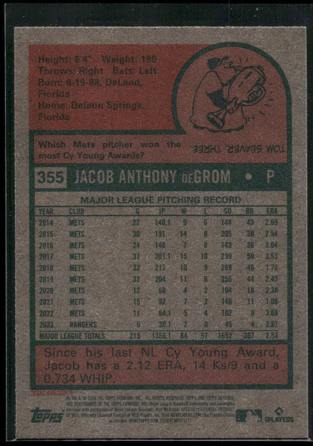 2024 Topps Heritage #355 Jacob deGrom