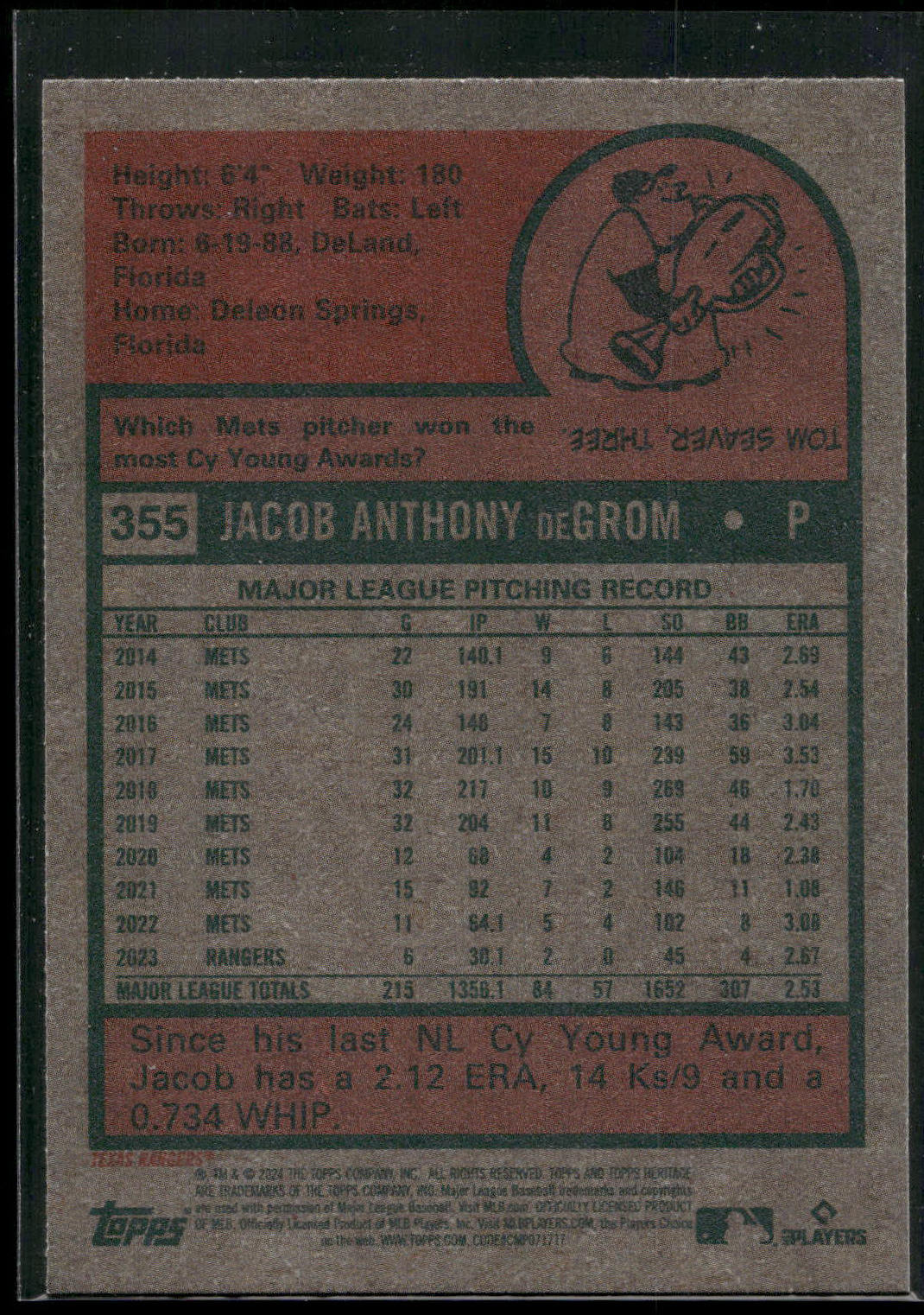 2024 Topps Heritage #355 Jacob deGrom