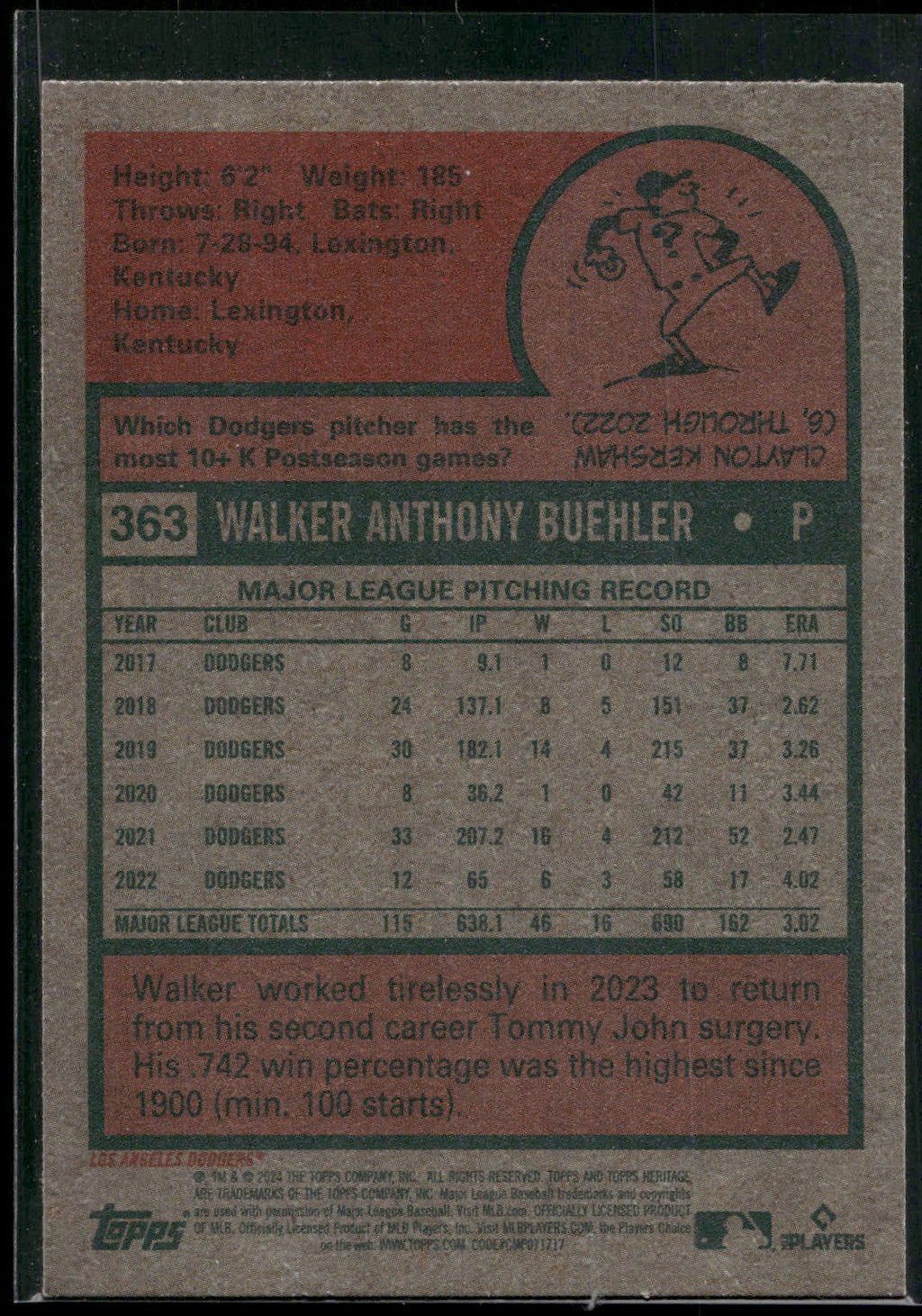 2024 Topps Heritage #363 Walker Buehler