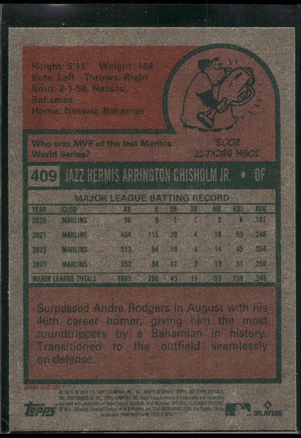 2024 Topps Heritage #409 Jazz Chisholm Jr.