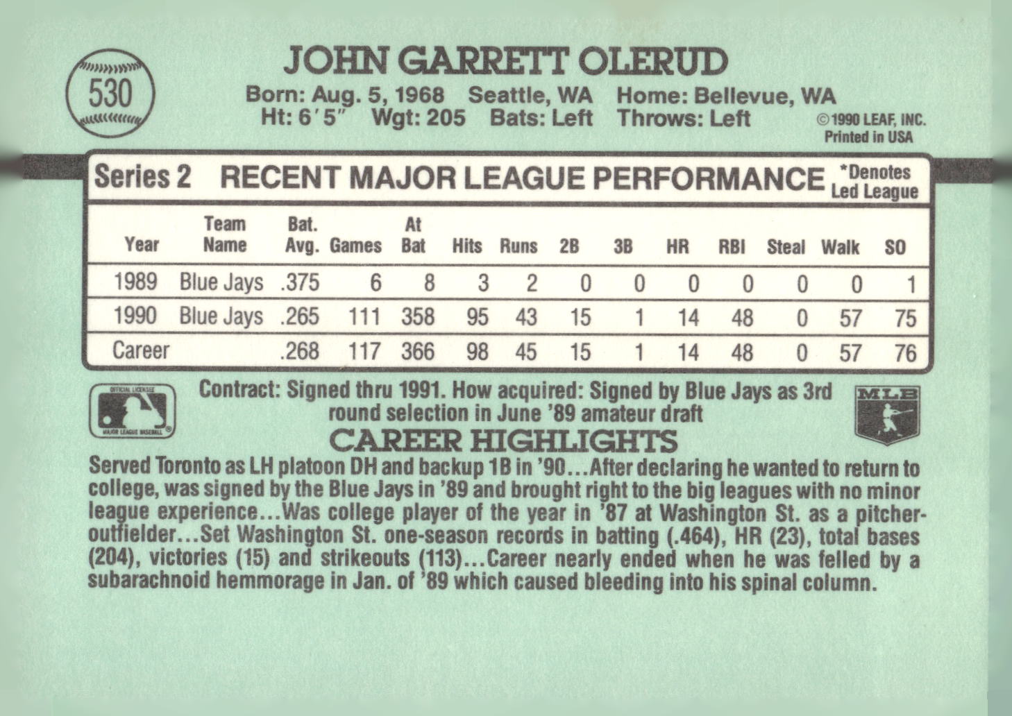 1991 Donruss #530 John Olerud