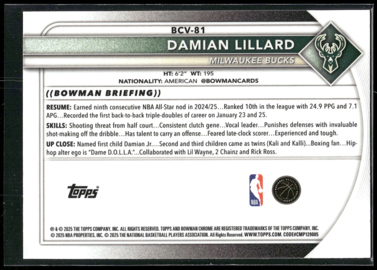 2025-26 Bowman #BCV-81 Damian Lillard Chrome