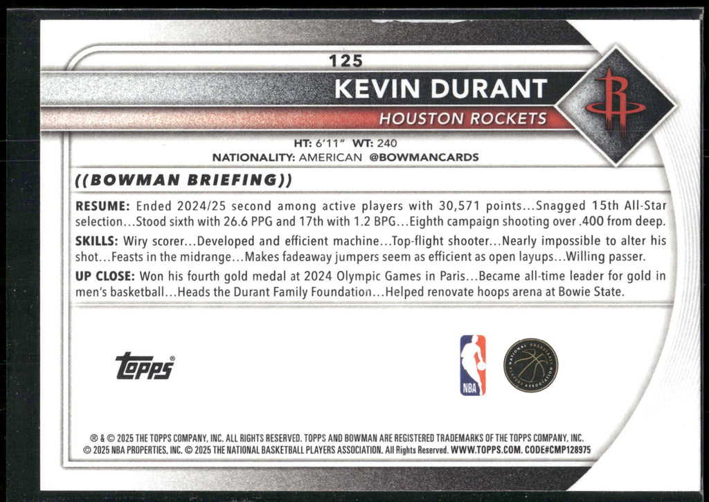 2025-26 Bowman #125 Kevin Durant