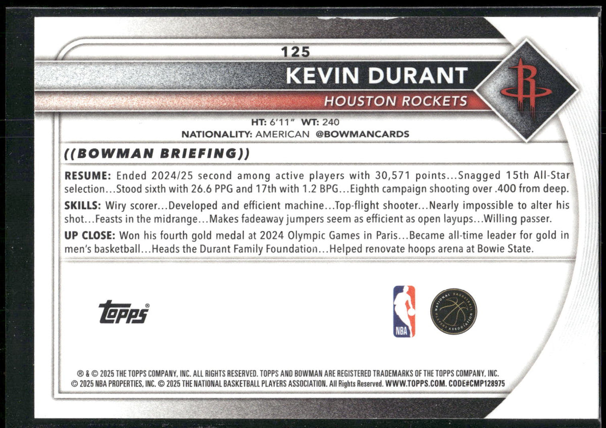 2025-26 Bowman #125 Kevin Durant