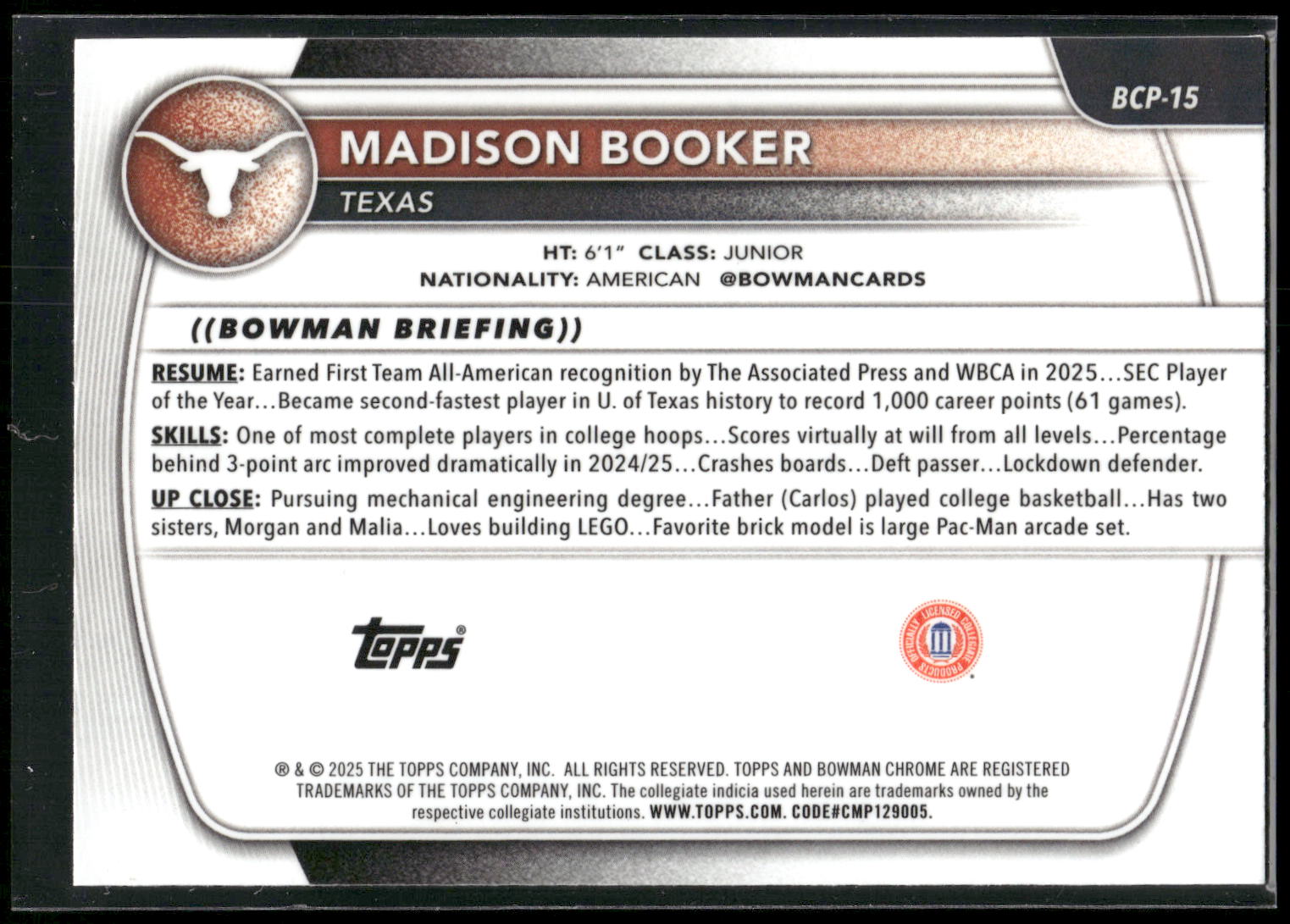 2025-26 Bowman #BCP-15 Madison Booker Chrome Prospects
