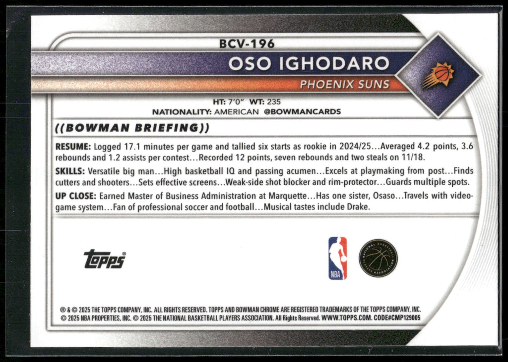 2025-26 Bowman #BCV-196 Oso Ighodaro Chrome