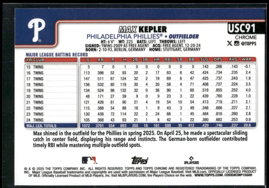 2025 Topps Chrome Update #USC91 Max Kepler