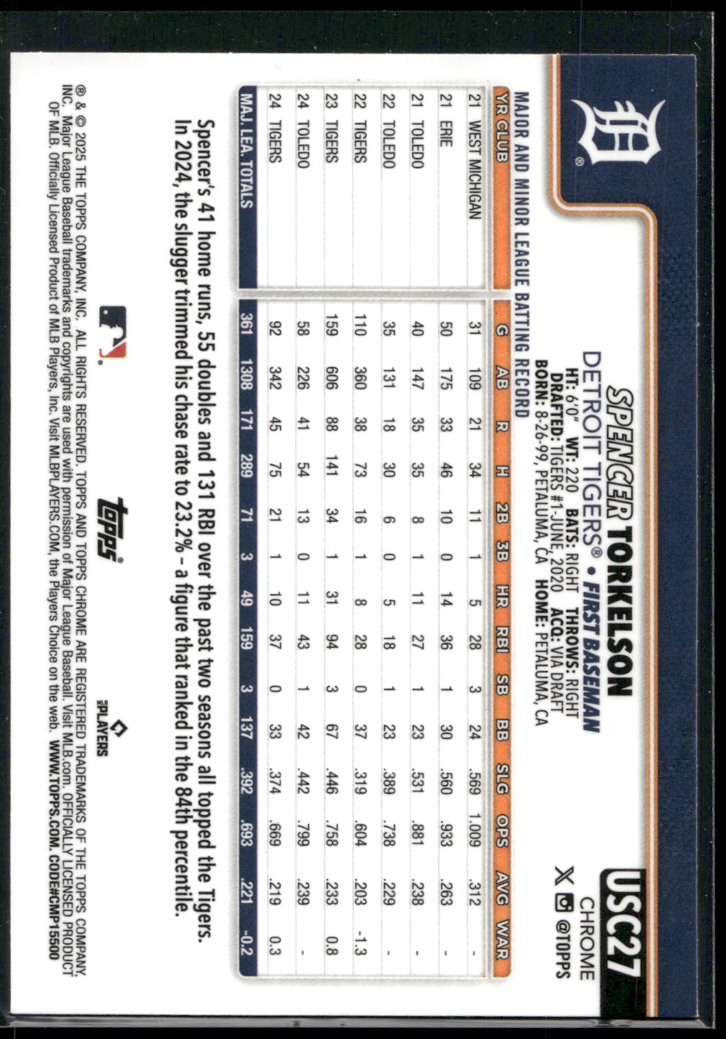 2025 Topps Chrome Update #USC27 Spencer Torkelson