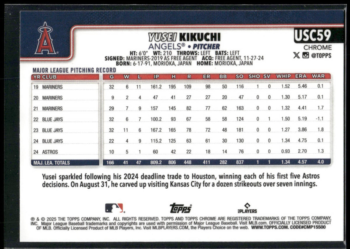 2025 Topps Chrome Update #USC59 Yusei Kikuchi