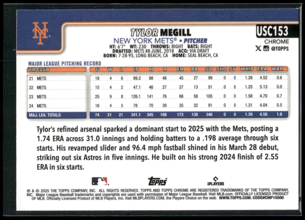 2025 Topps Chrome Update #USC153 Tylor Megill