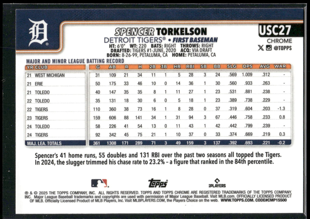 2025 Topps Chrome Update #USC27 Spencer Torkelson
