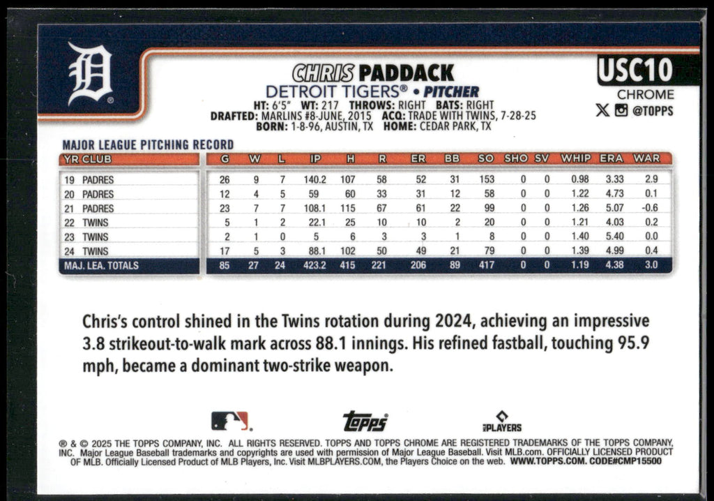 2025 Topps Chrome Update #USC10 Chris Paddack