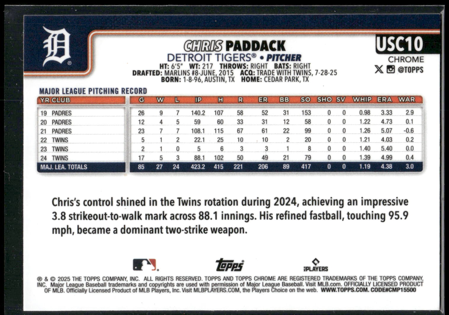 2025 Topps Chrome Update #USC10 Chris Paddack