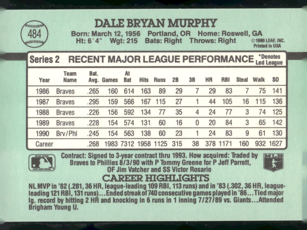 1991 Donruss #484 Dale Murphy