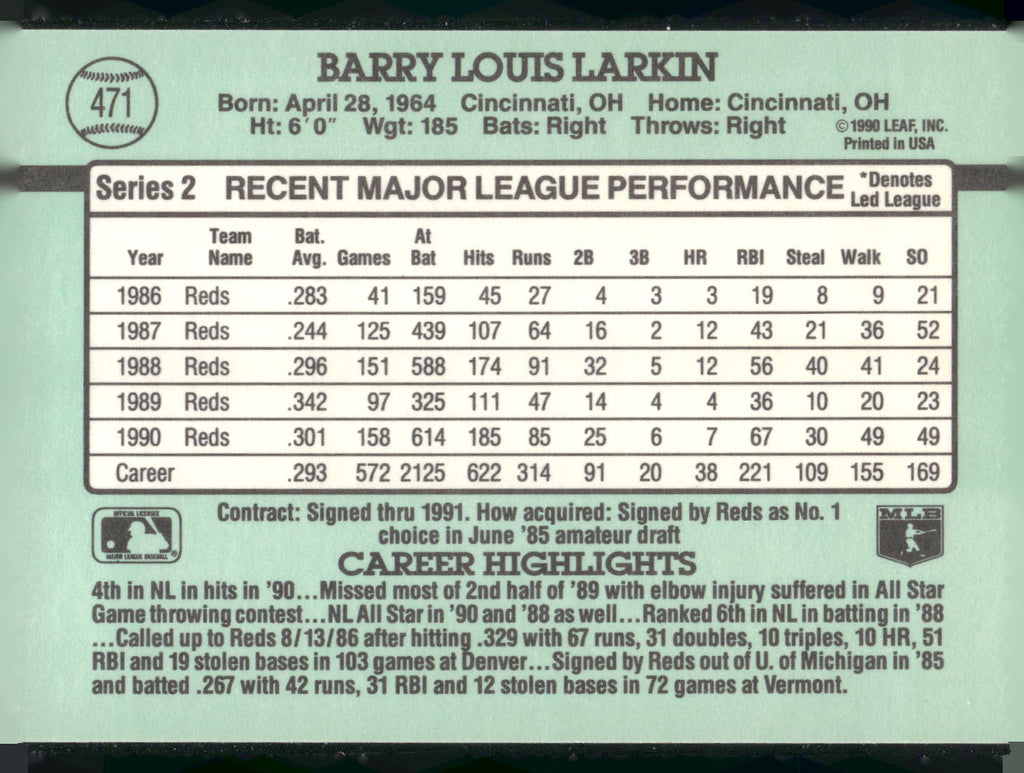 1991 Donruss #471 Barry Larkin