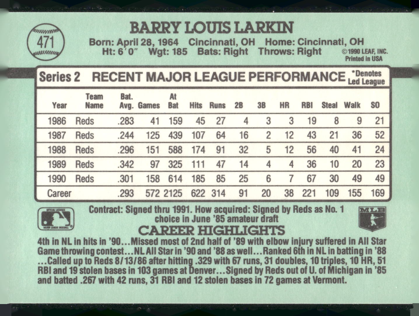 1991 Donruss #471 Barry Larkin