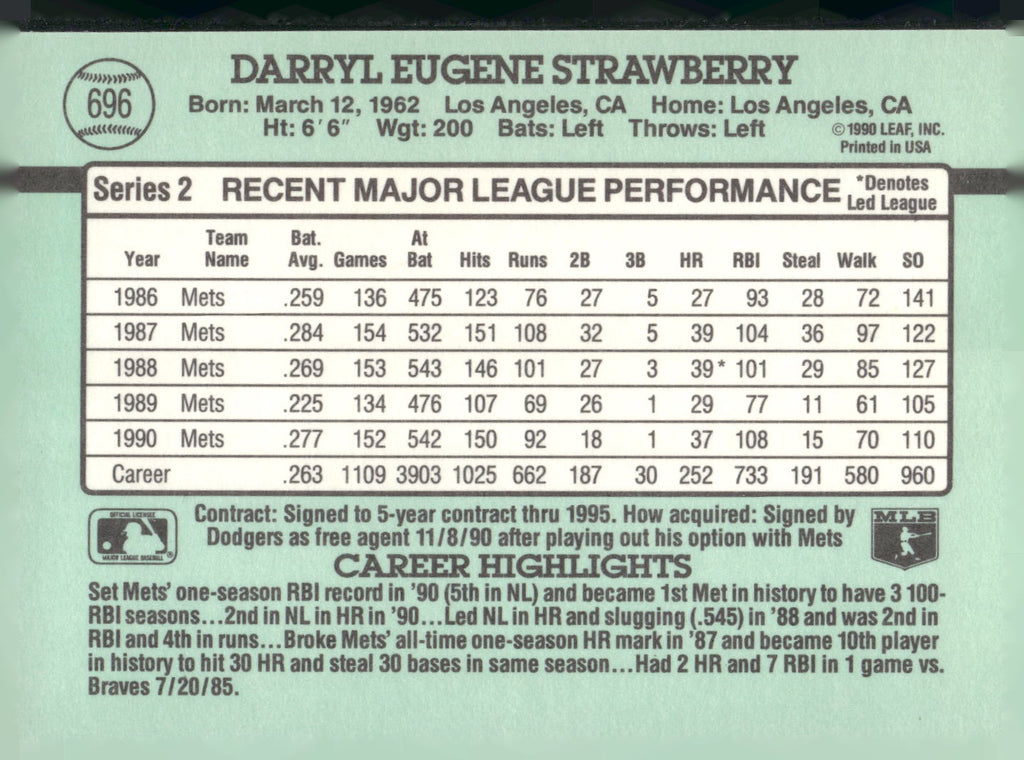1991 Donruss #696b Darryl Strawberry