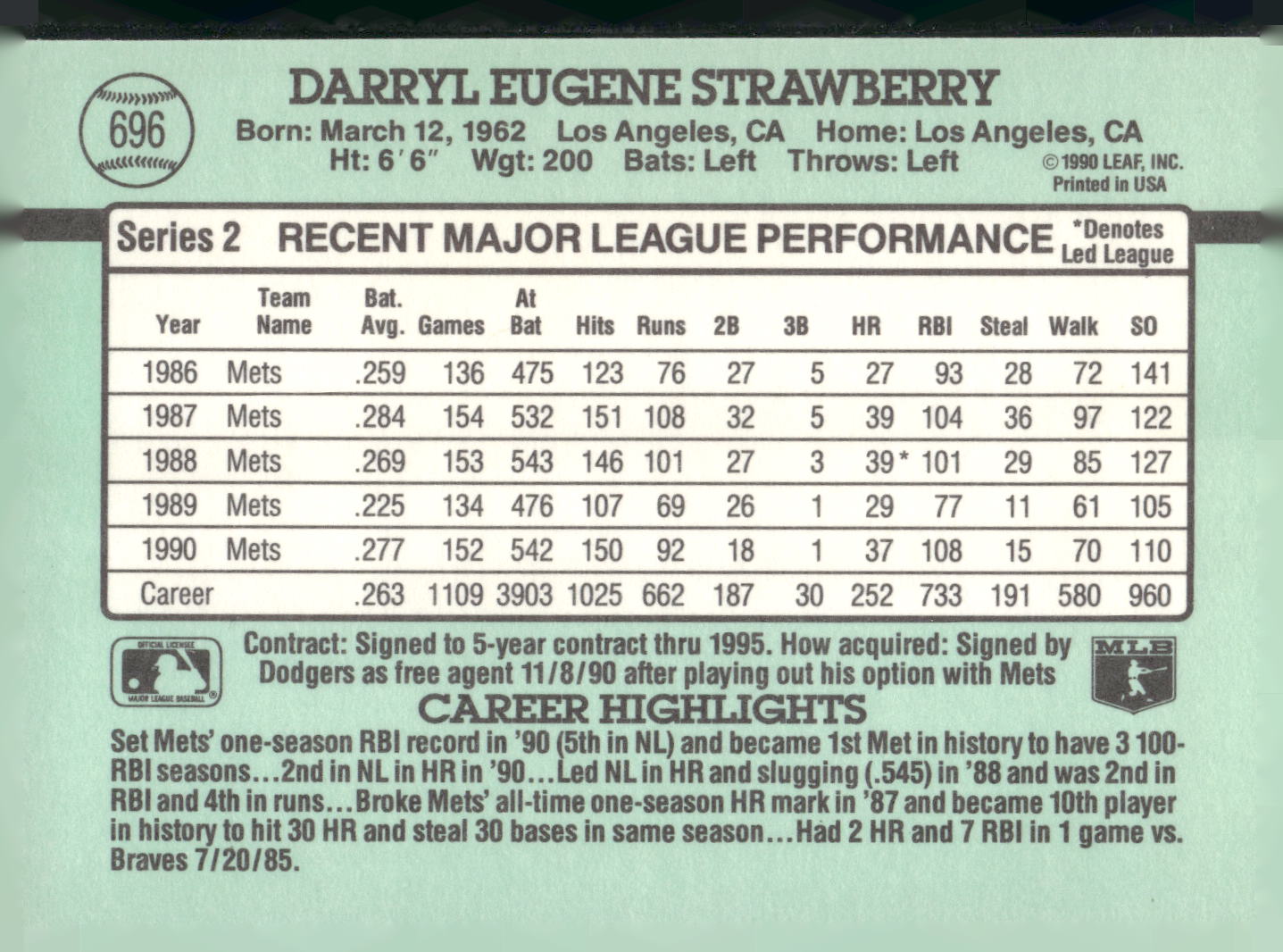 1991 Donruss #696b Darryl Strawberry