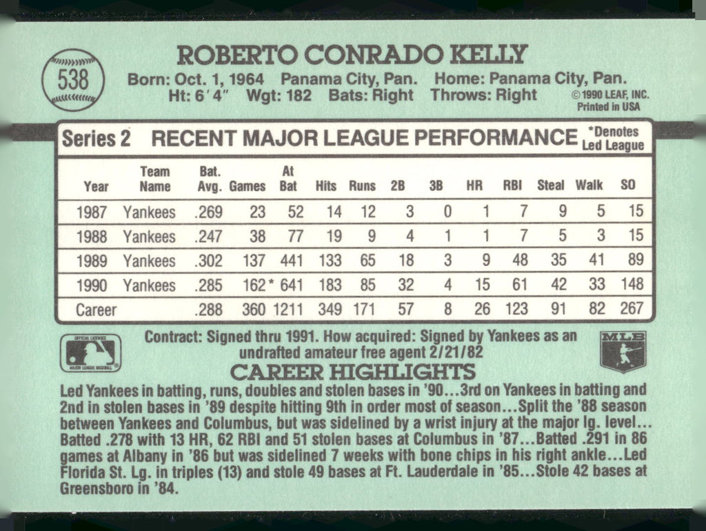 1991 Donruss #538 Roberto Kelly
