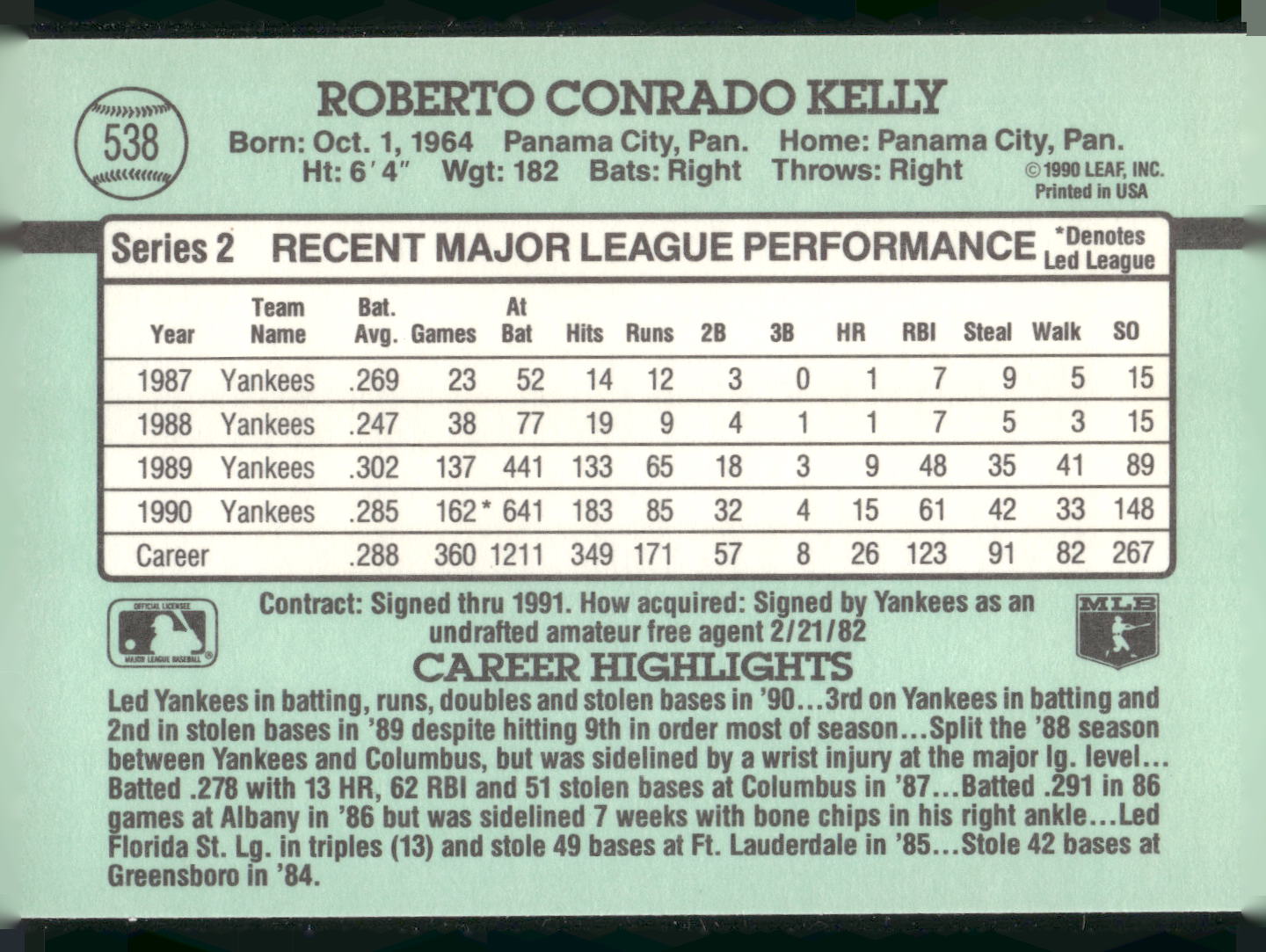 1991 Donruss #538 Roberto Kelly