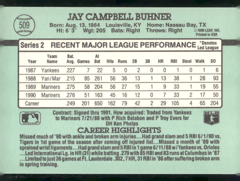 1991 Donruss #509b Jay Buhner