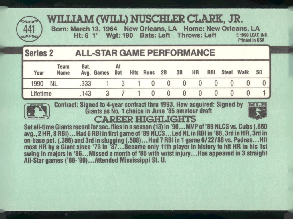 1991 Donruss #441 Will Clark
