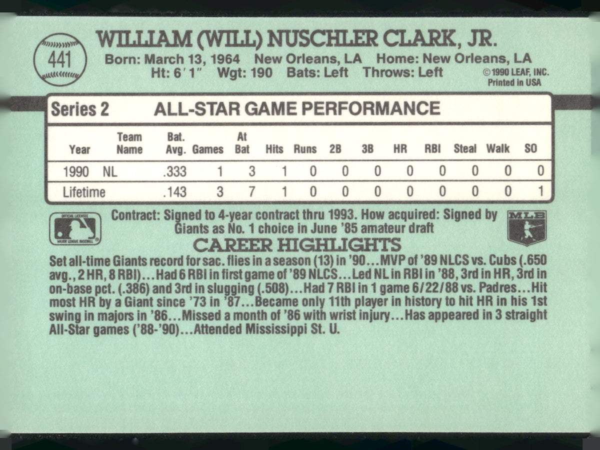 1991 Donruss #441 Will Clark