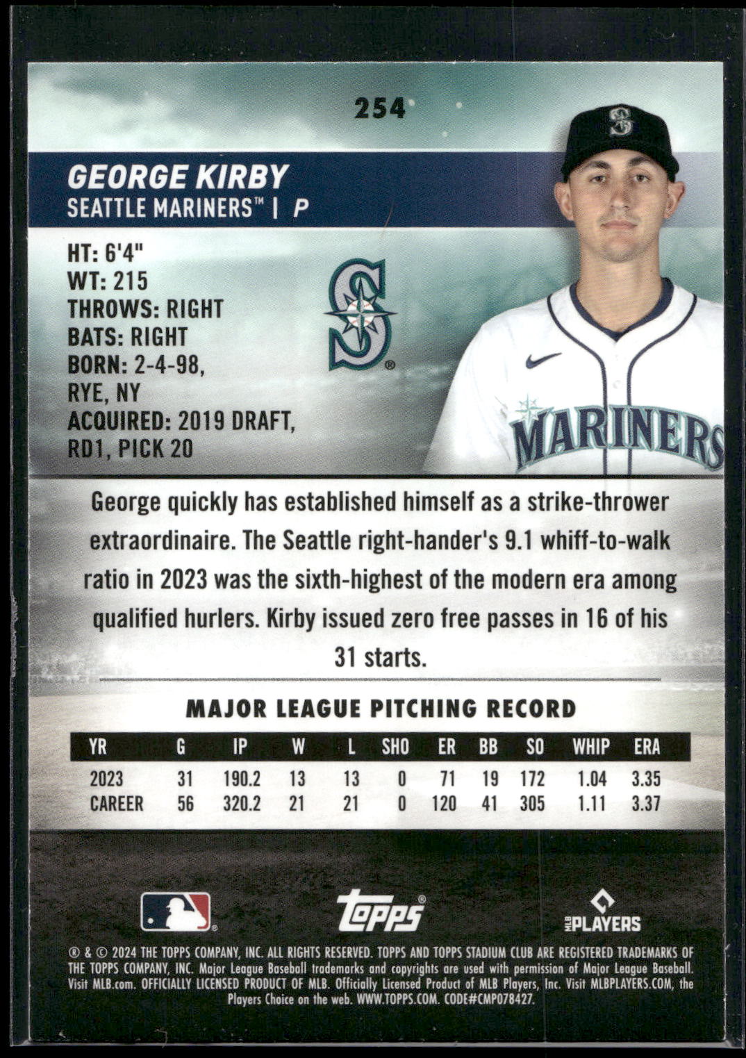 2024 Stadium Club #254 George Kirby