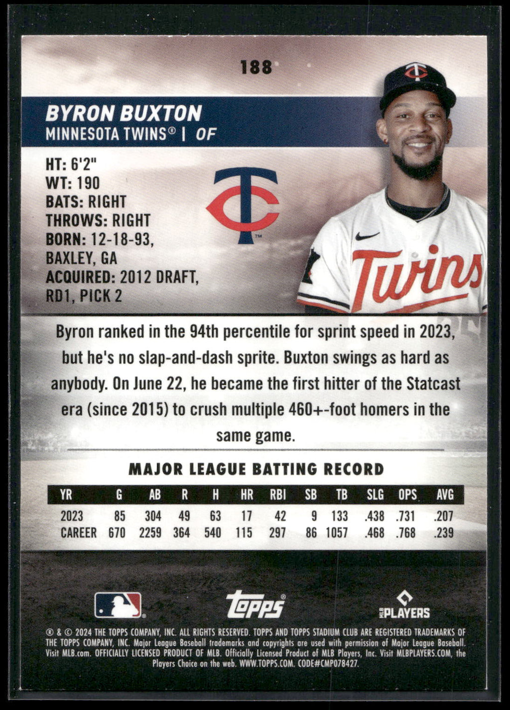 2024 Stadium Club #188 Byron Buxton