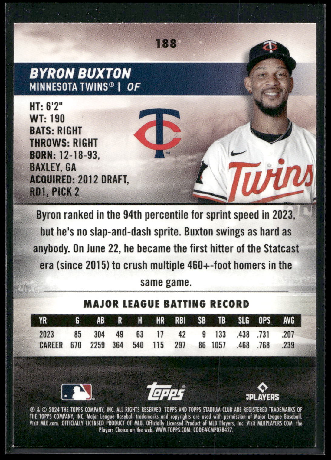2024 Stadium Club #188 Byron Buxton