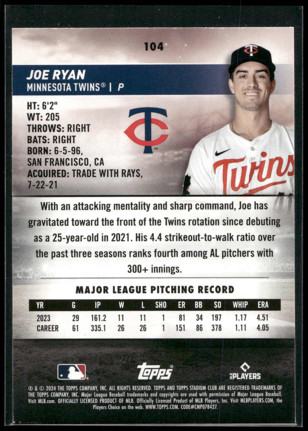 2024 Stadium Club #104 Joe Ryan