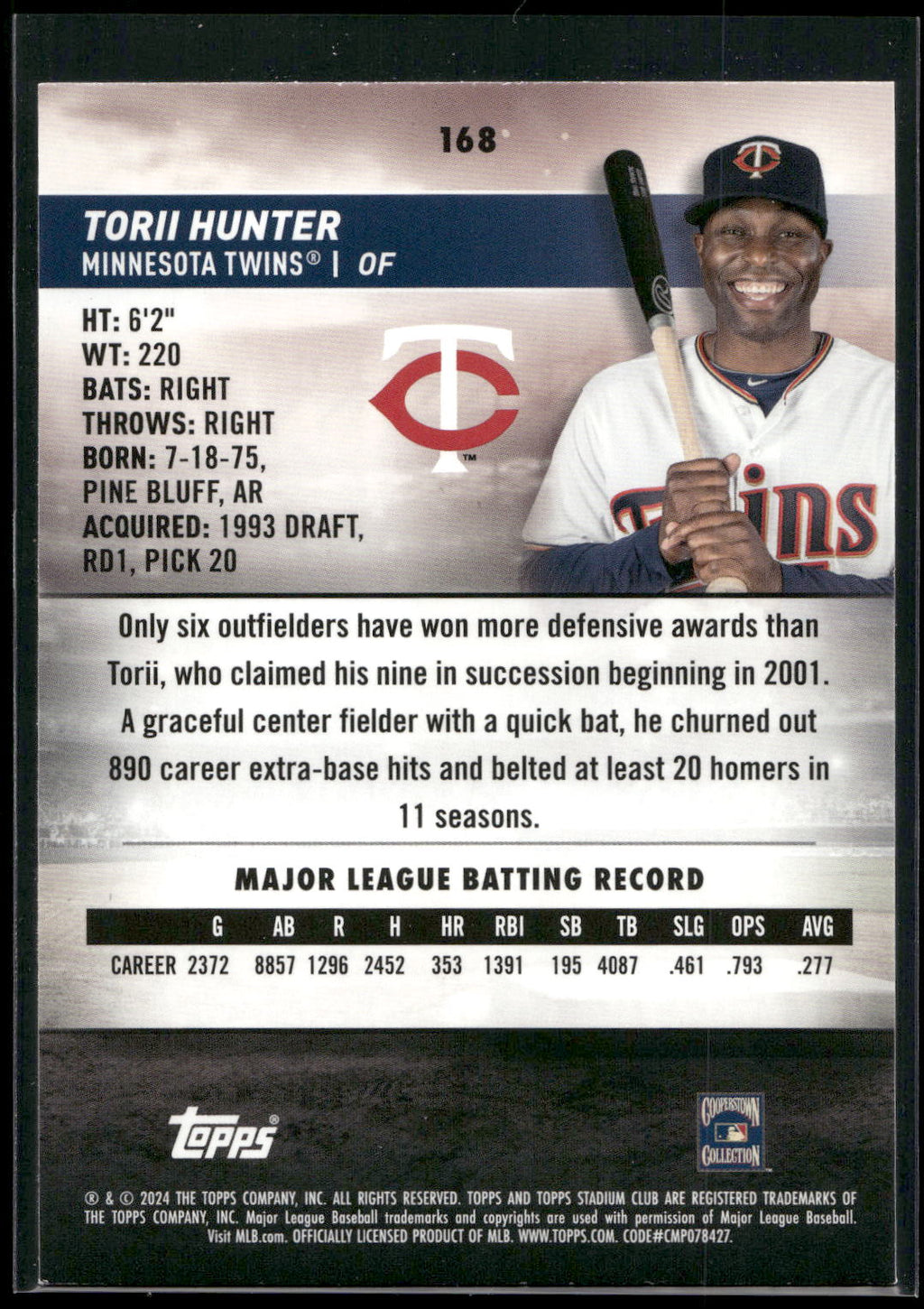 2024 Stadium Club #168 Torii Hunter
