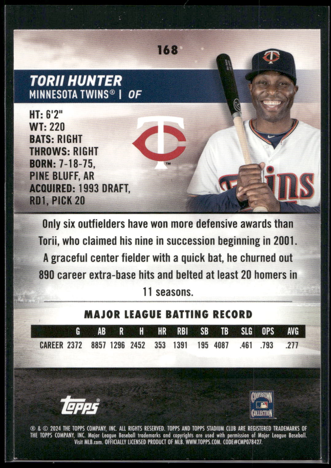 2024 Stadium Club #168 Torii Hunter
