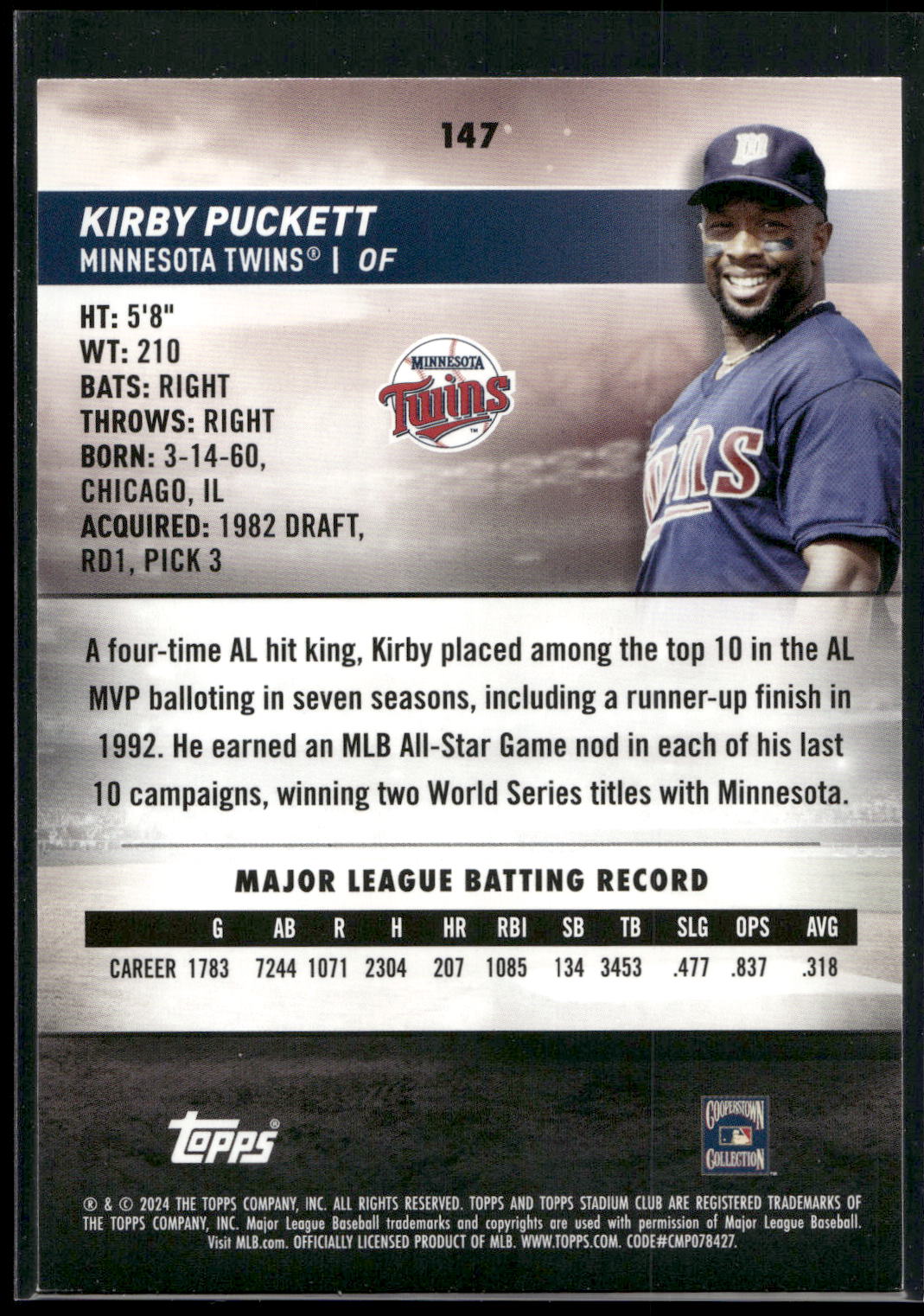 2024 Stadium Club #147 Kirby Puckett