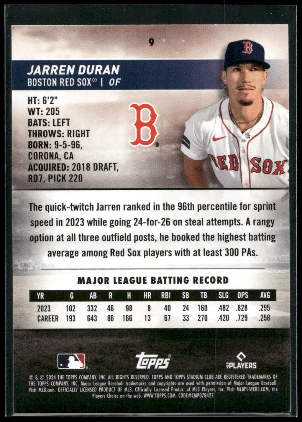 2024 Stadium Club #9 Jarren Duran