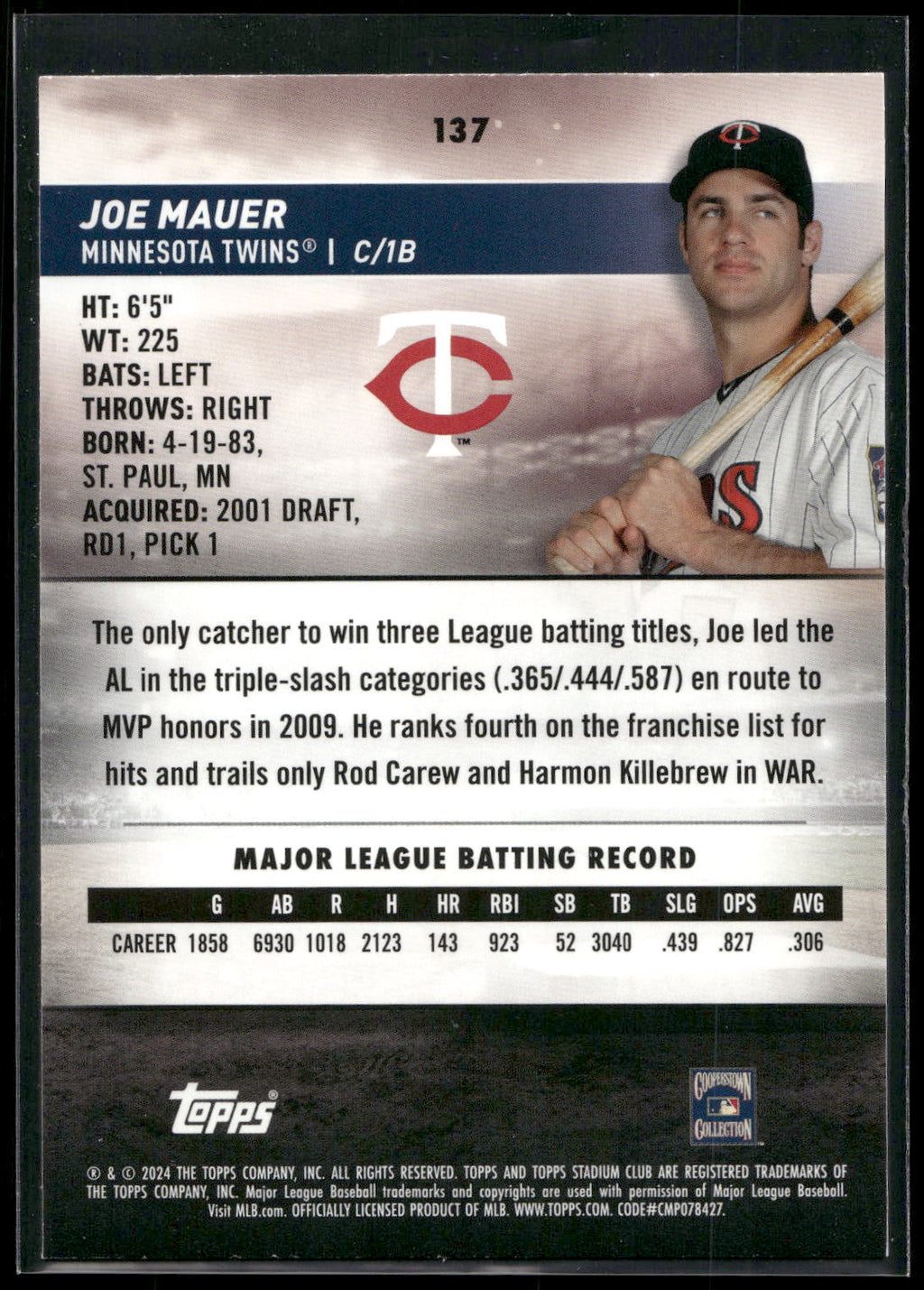 2024 Stadium Club #137 Joe Mauer