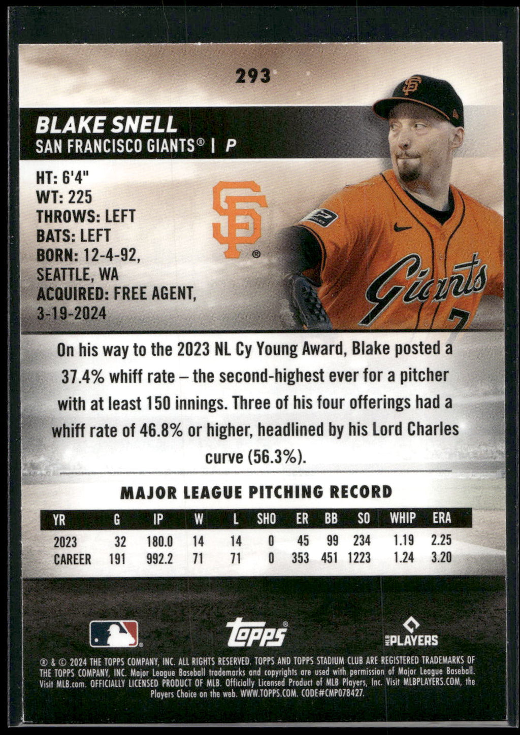 2024 Stadium Club #293 Blake Snell