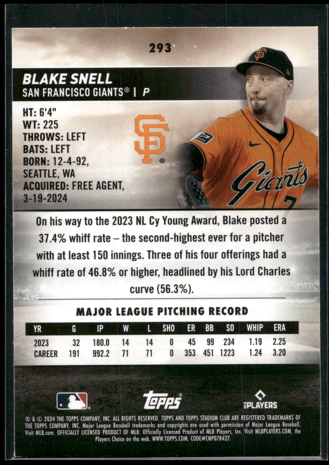 2024 Stadium Club #293 Blake Snell