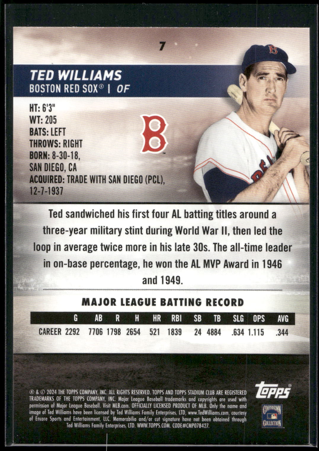2024 Stadium Club #7 Ted Williams