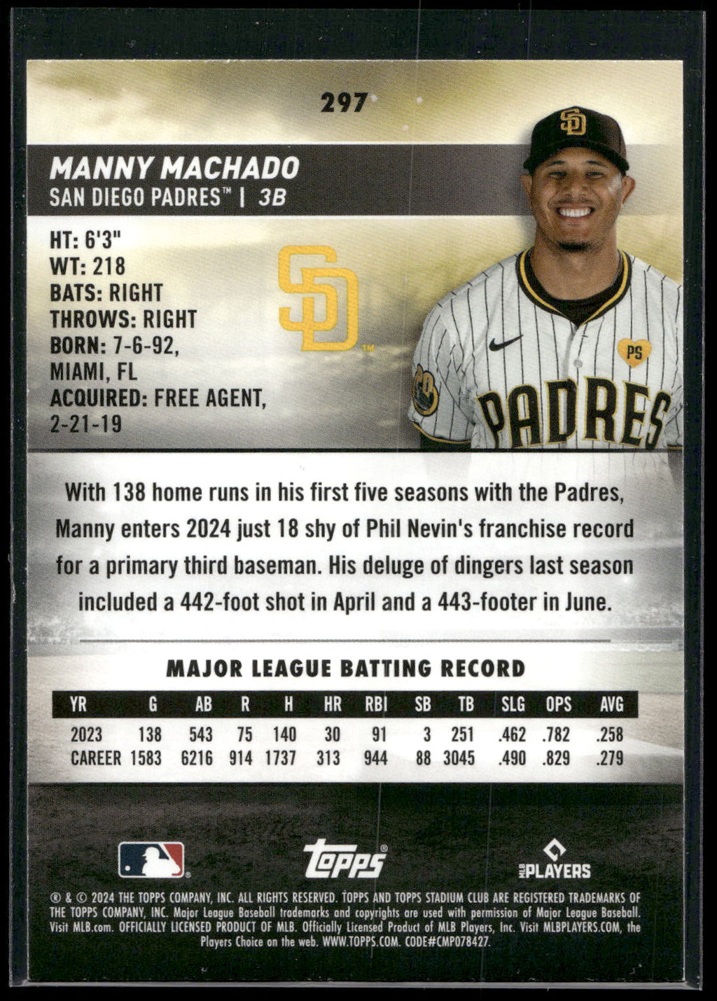 2024 Stadium Club #297 Manny Machado