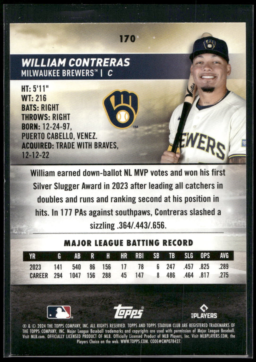 2024 Stadium Club #170 William Contreras