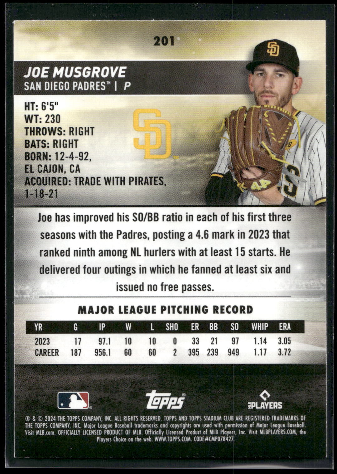 2024 Stadium Club #201 Joe Musgrove