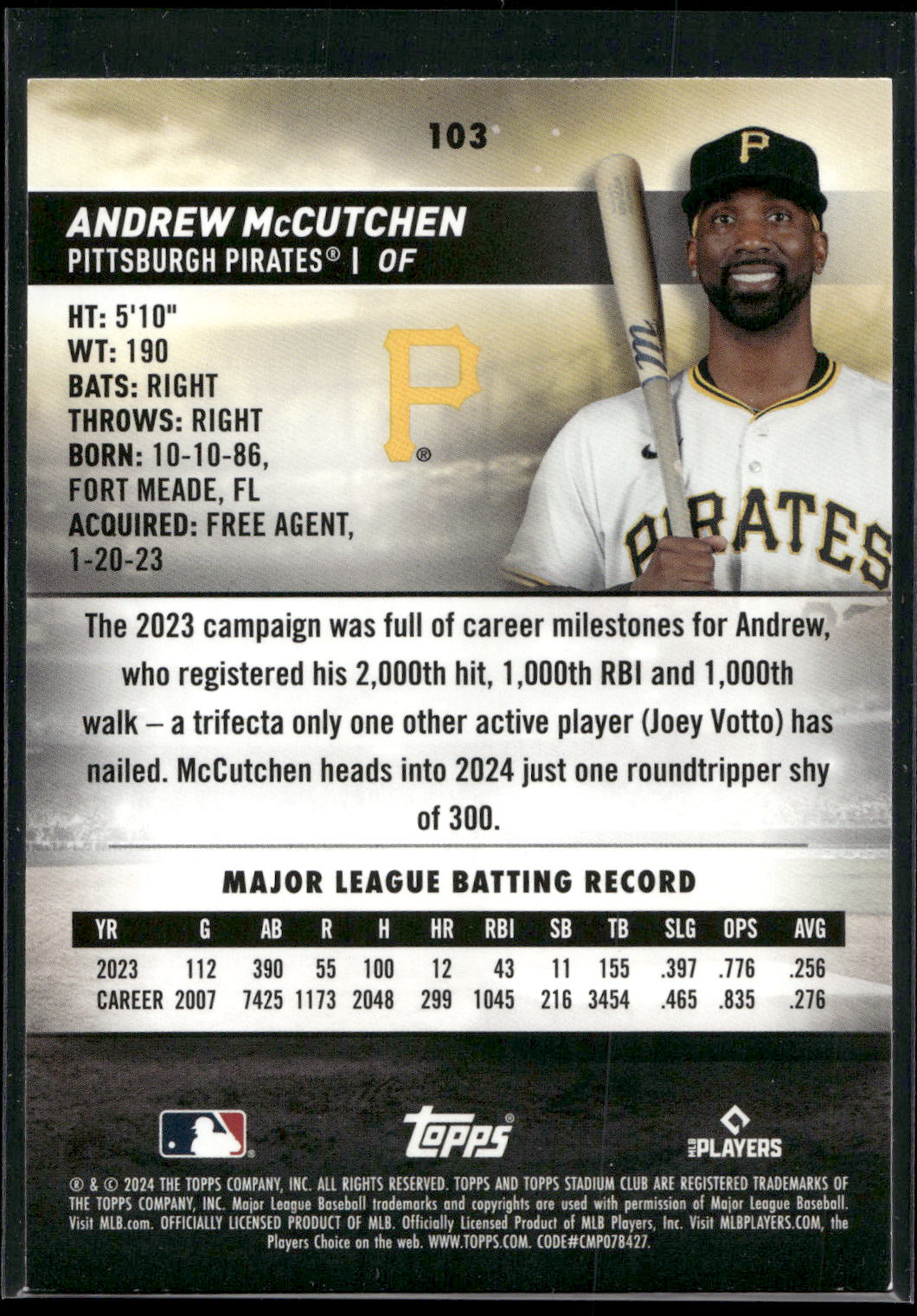 2024 Stadium Club #103 Andrew McCutchen