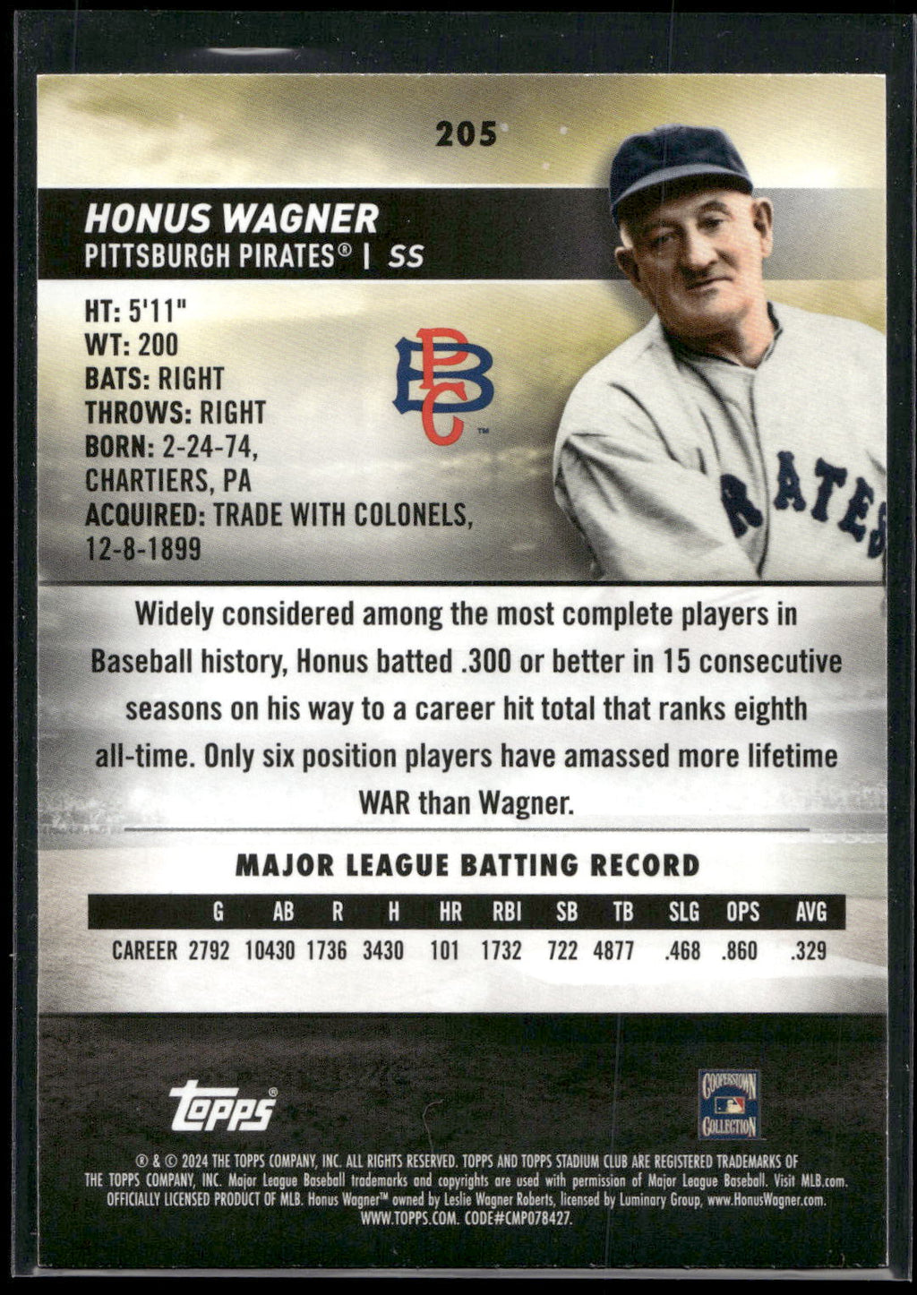 2024 Stadium Club #205 Honus Wagner