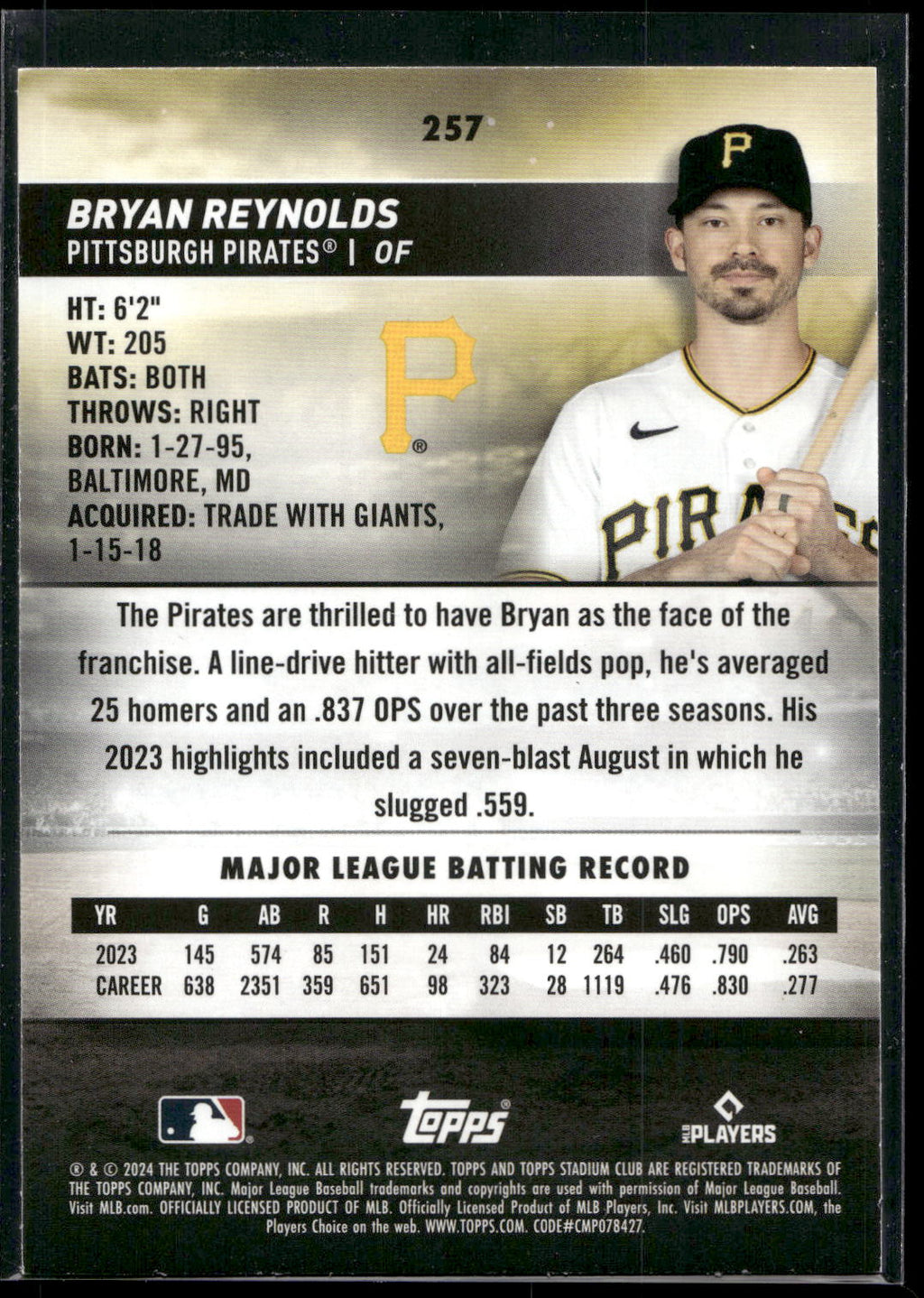 2024 Stadium Club #257 Bryan Reynolds