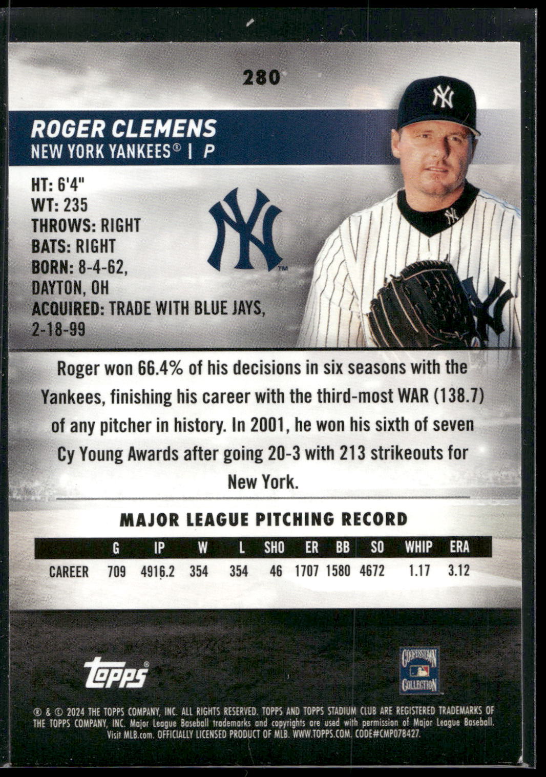 2024 Stadium Club #280 Roger Clemens