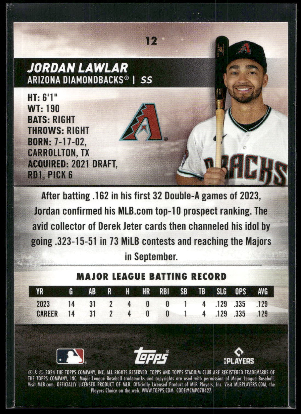 2024 Stadium Club #12 Jordan Lawlar