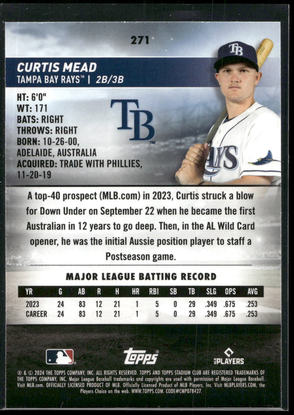 2024 Stadium Club #271 Curtis Mead