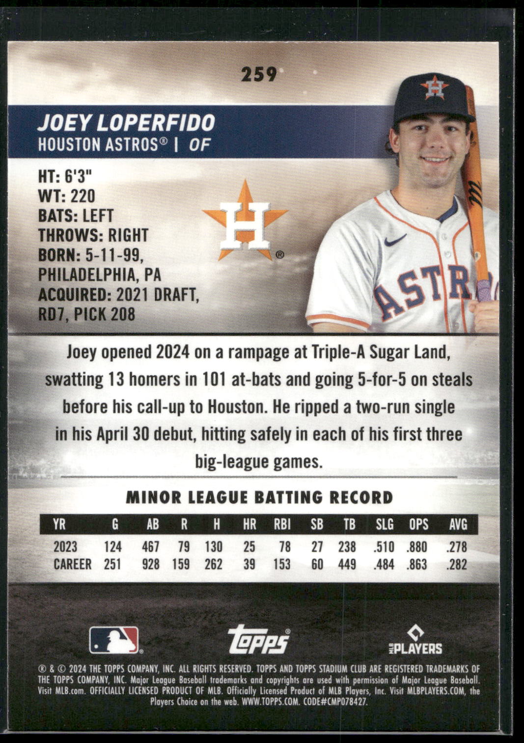 2024 Stadium Club #259 Joey Loperfido