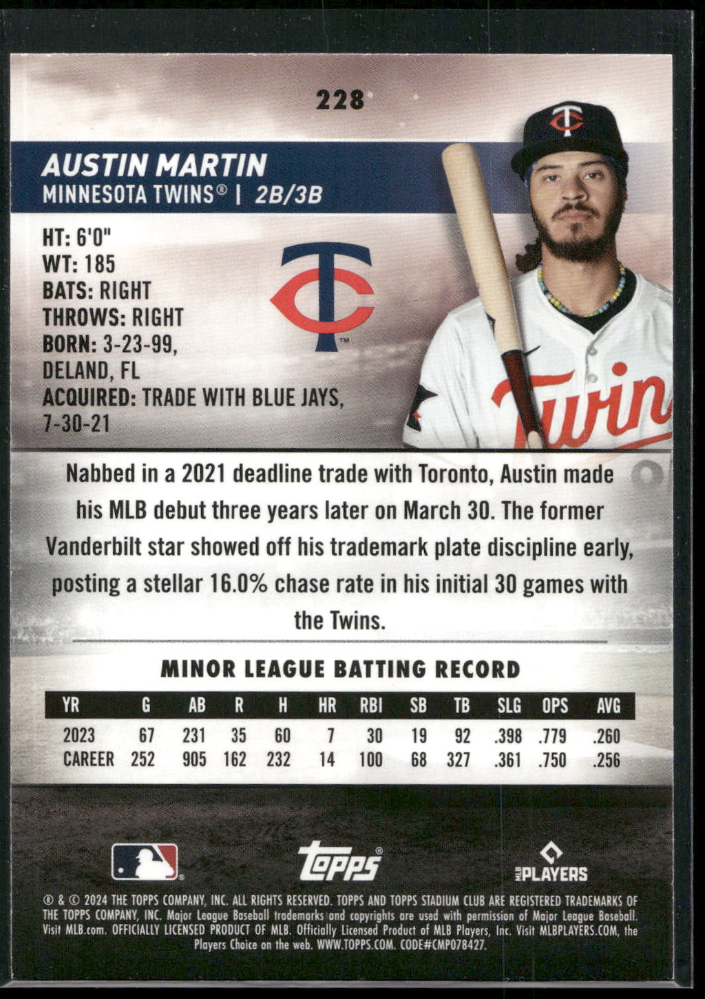 2024 Stadium Club #228 Austin Martin